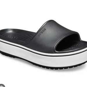 Croc band platform slides. Black and white. New with tags.